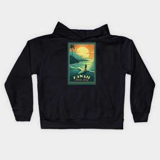 Hawaii Vintage Retro Travel Poster Kids Hoodie